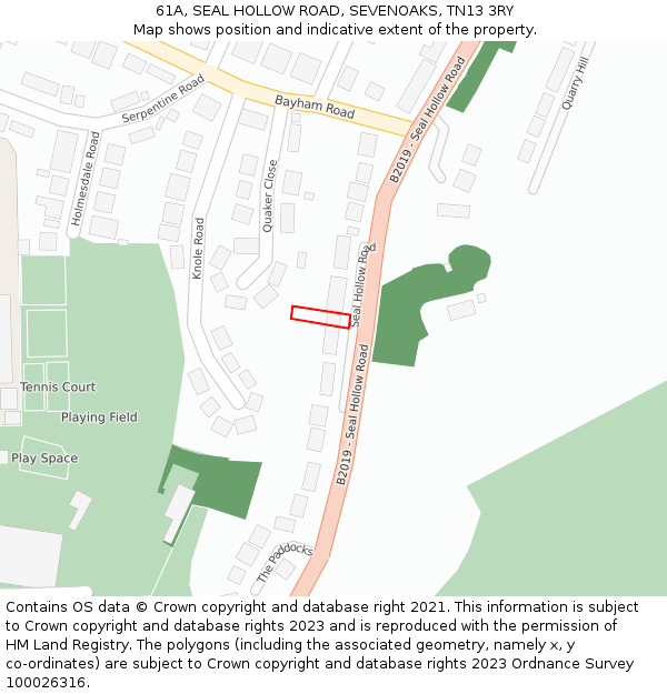 61A, SEAL HOLLOW ROAD, SEVENOAKS, TN13 3RY: Location map and indicative extent of plot