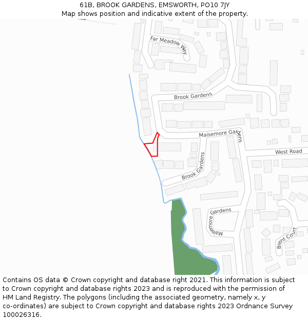 61B, BROOK GARDENS, EMSWORTH, PO10 7JY: Location map and indicative extent of plot