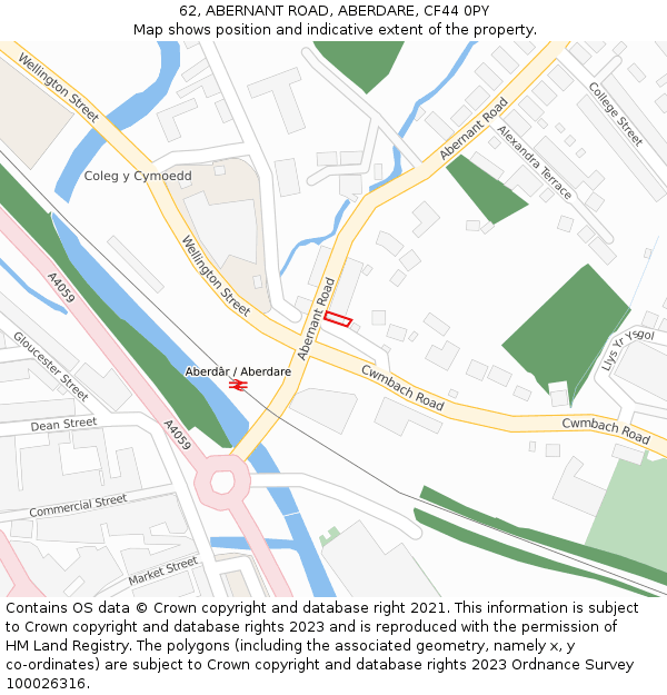 62, ABERNANT ROAD, ABERDARE, CF44 0PY: Location map and indicative extent of plot