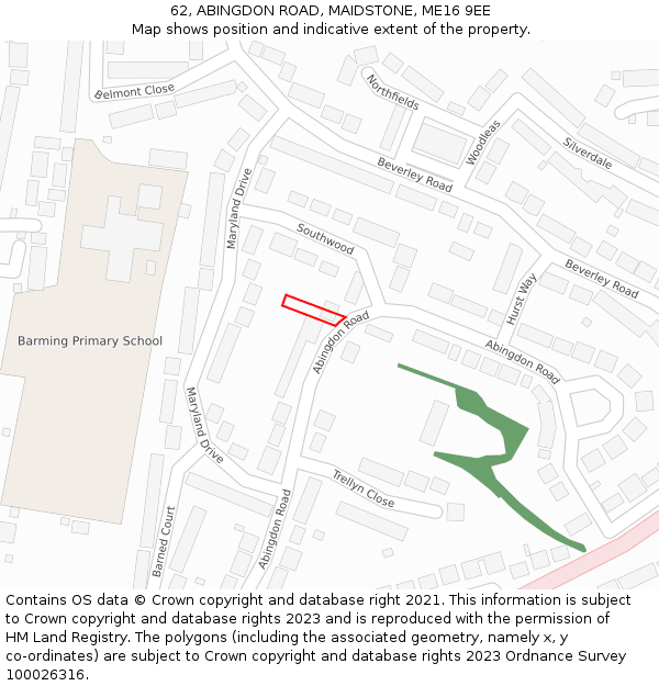 62, ABINGDON ROAD, MAIDSTONE, ME16 9EE: Location map and indicative extent of plot