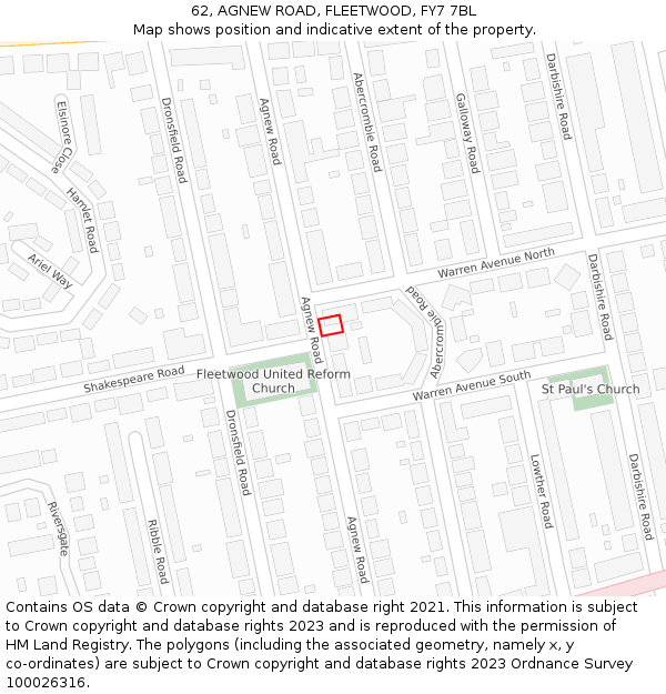 62, AGNEW ROAD, FLEETWOOD, FY7 7BL: Location map and indicative extent of plot