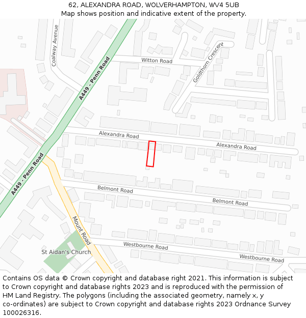 62, ALEXANDRA ROAD, WOLVERHAMPTON, WV4 5UB: Location map and indicative extent of plot