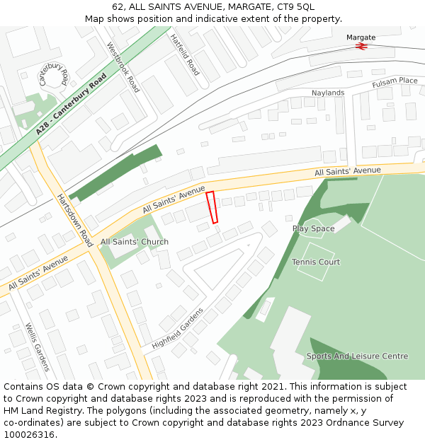 62, ALL SAINTS AVENUE, MARGATE, CT9 5QL: Location map and indicative extent of plot