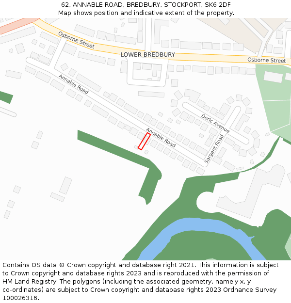 62, ANNABLE ROAD, BREDBURY, STOCKPORT, SK6 2DF: Location map and indicative extent of plot