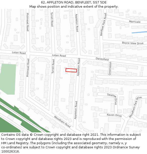 62, APPLETON ROAD, BENFLEET, SS7 5DE: Location map and indicative extent of plot