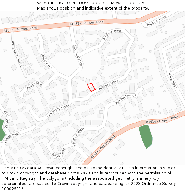 62, ARTILLERY DRIVE, DOVERCOURT, HARWICH, CO12 5FG: Location map and indicative extent of plot