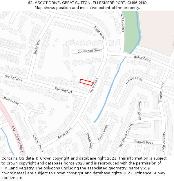 62, ASCOT DRIVE, GREAT SUTTON, ELLESMERE PORT, CH66 2NQ: Location map and indicative extent of plot