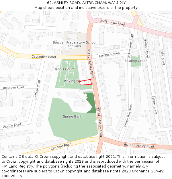 62, ASHLEY ROAD, ALTRINCHAM, WA14 2LY: Location map and indicative extent of plot