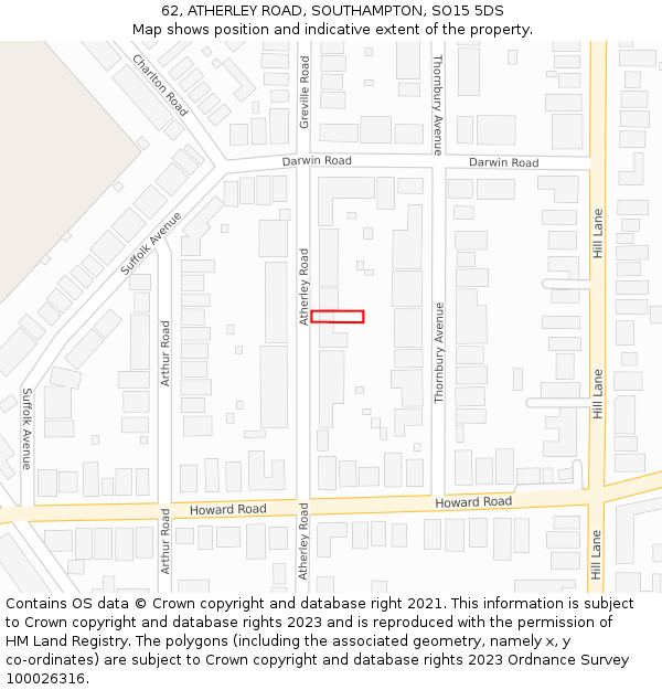 62, ATHERLEY ROAD, SOUTHAMPTON, SO15 5DS: Location map and indicative extent of plot