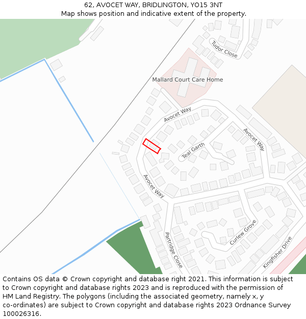 62, AVOCET WAY, BRIDLINGTON, YO15 3NT: Location map and indicative extent of plot