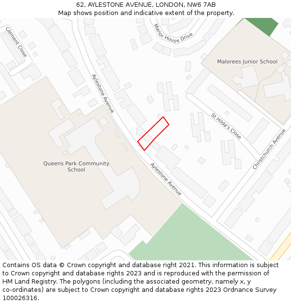 62, AYLESTONE AVENUE, LONDON, NW6 7AB: Location map and indicative extent of plot