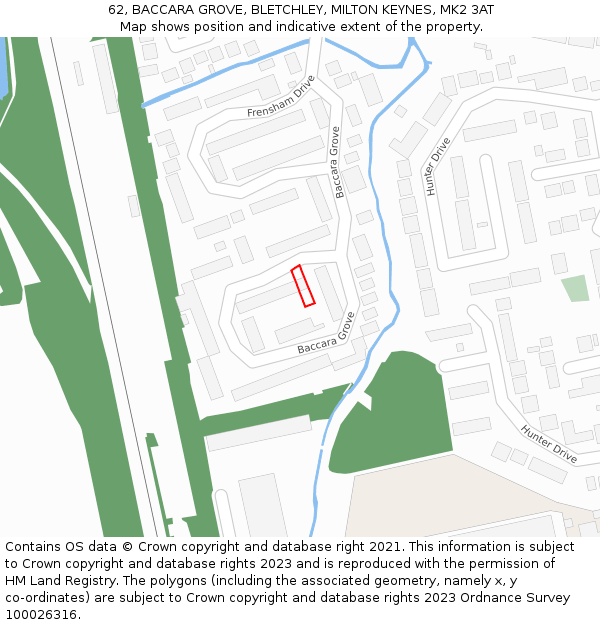 62, BACCARA GROVE, BLETCHLEY, MILTON KEYNES, MK2 3AT: Location map and indicative extent of plot