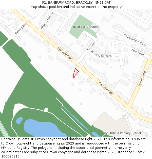 62, BANBURY ROAD, BRACKLEY, NN13 6AT: Location map and indicative extent of plot