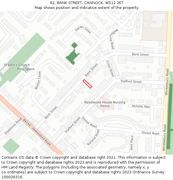 62, BANK STREET, CANNOCK, WS12 2ET: Location map and indicative extent of plot