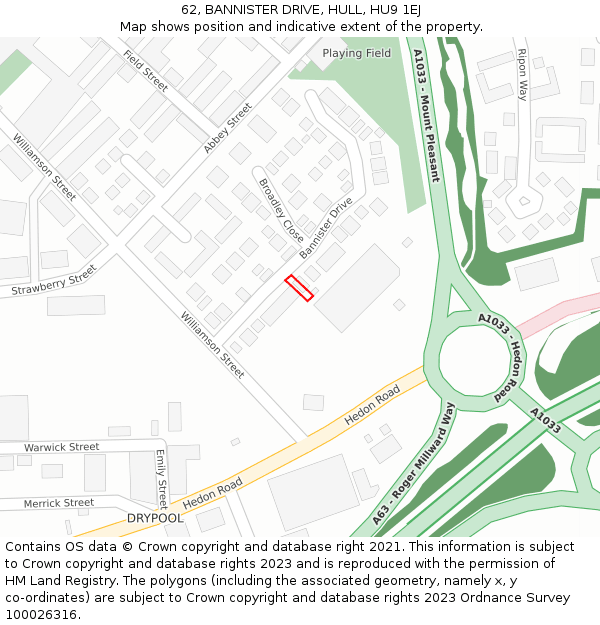 62, BANNISTER DRIVE, HULL, HU9 1EJ: Location map and indicative extent of plot