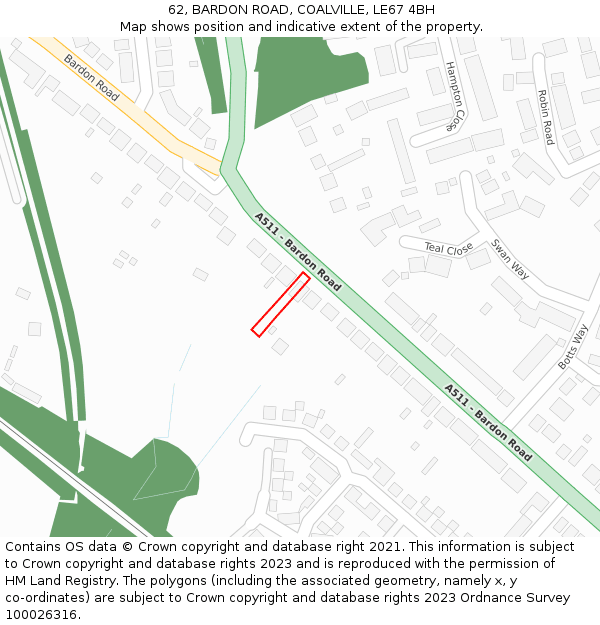 62, BARDON ROAD, COALVILLE, LE67 4BH: Location map and indicative extent of plot