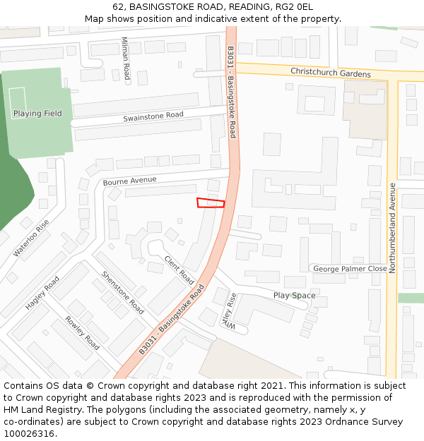 62, BASINGSTOKE ROAD, READING, RG2 0EL: Location map and indicative extent of plot