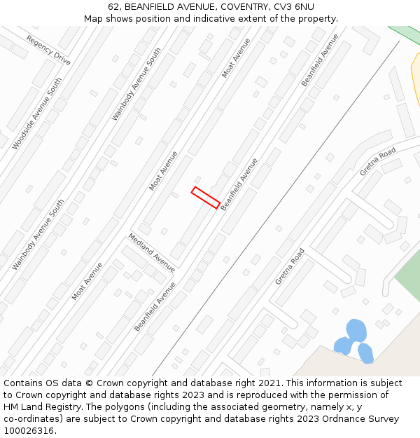 62, BEANFIELD AVENUE, COVENTRY, CV3 6NU: Location map and indicative extent of plot