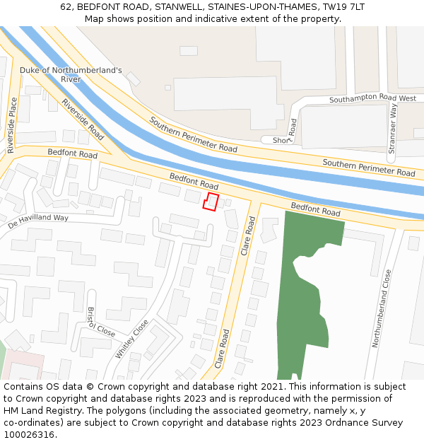 62, BEDFONT ROAD, STANWELL, STAINES-UPON-THAMES, TW19 7LT: Location map and indicative extent of plot