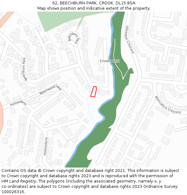 62, BEECHBURN PARK, CROOK, DL15 8SA: Location map and indicative extent of plot