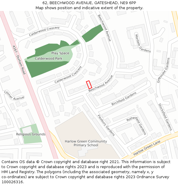 62, BEECHWOOD AVENUE, GATESHEAD, NE9 6PP: Location map and indicative extent of plot