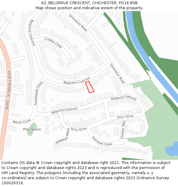 62, BELGRAVE CRESCENT, CHICHESTER, PO19 8SB: Location map and indicative extent of plot