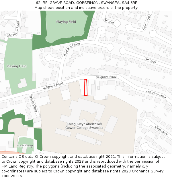 62, BELGRAVE ROAD, GORSEINON, SWANSEA, SA4 6RF: Location map and indicative extent of plot