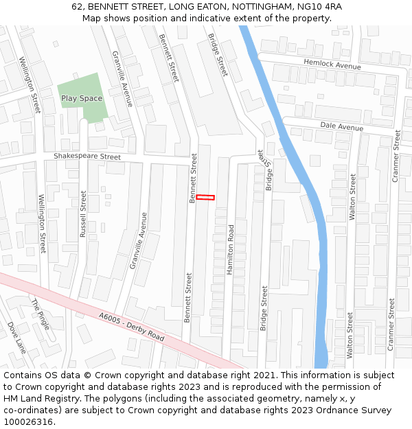 62, BENNETT STREET, LONG EATON, NOTTINGHAM, NG10 4RA: Location map and indicative extent of plot