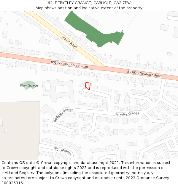 62, BERKELEY GRANGE, CARLISLE, CA2 7PW: Location map and indicative extent of plot
