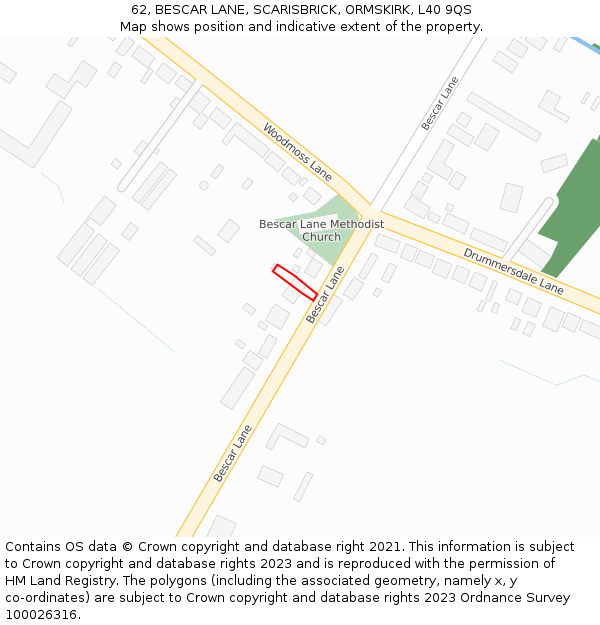 62, BESCAR LANE, SCARISBRICK, ORMSKIRK, L40 9QS: Location map and indicative extent of plot