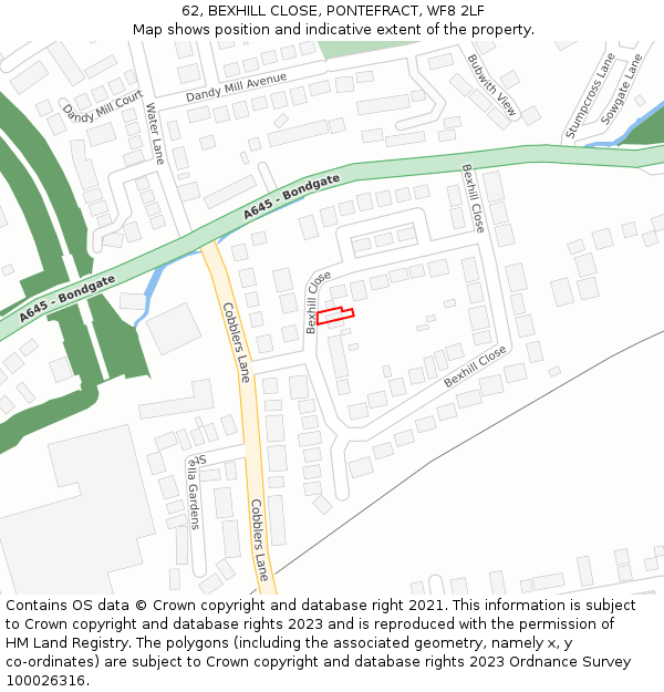 62, BEXHILL CLOSE, PONTEFRACT, WF8 2LF: Location map and indicative extent of plot