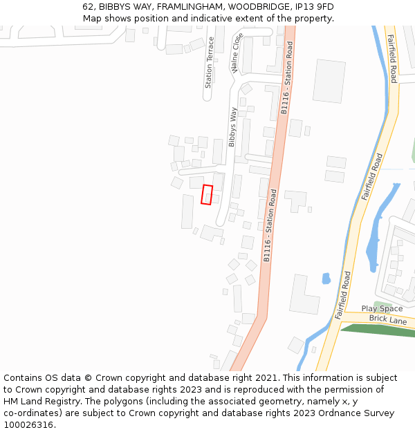 62, BIBBYS WAY, FRAMLINGHAM, WOODBRIDGE, IP13 9FD: Location map and indicative extent of plot