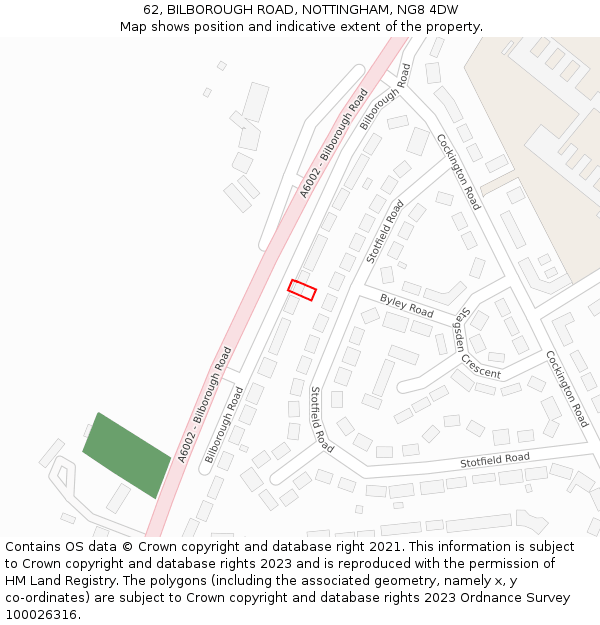 62, BILBOROUGH ROAD, NOTTINGHAM, NG8 4DW: Location map and indicative extent of plot