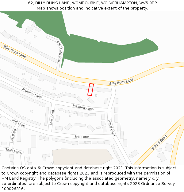 62, BILLY BUNS LANE, WOMBOURNE, WOLVERHAMPTON, WV5 9BP: Location map and indicative extent of plot