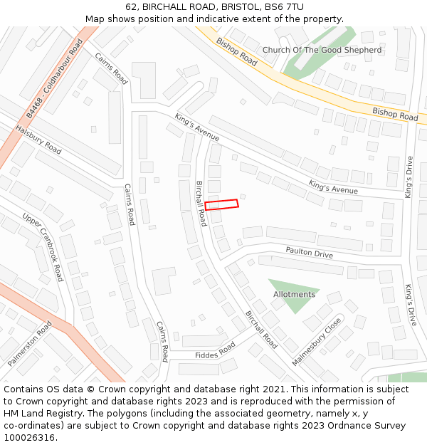 62, BIRCHALL ROAD, BRISTOL, BS6 7TU: Location map and indicative extent of plot