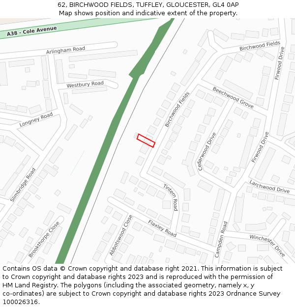 62, BIRCHWOOD FIELDS, TUFFLEY, GLOUCESTER, GL4 0AP: Location map and indicative extent of plot