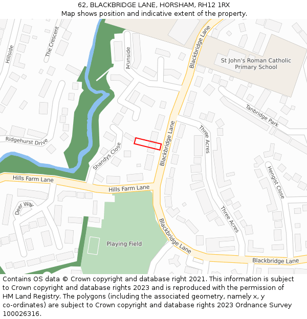 62, BLACKBRIDGE LANE, HORSHAM, RH12 1RX: Location map and indicative extent of plot