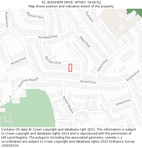 62, BLENHEIM DRIVE, WITNEY, OX28 5LJ: Location map and indicative extent of plot