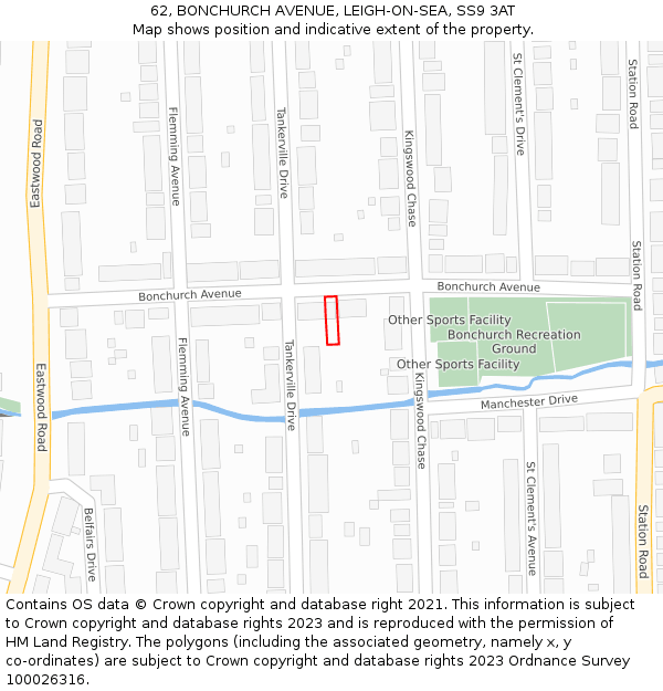 62, BONCHURCH AVENUE, LEIGH-ON-SEA, SS9 3AT: Location map and indicative extent of plot