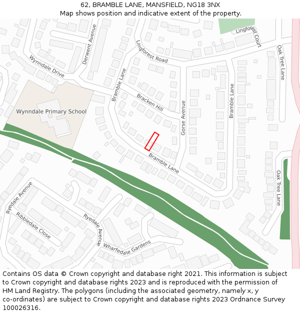 62, BRAMBLE LANE, MANSFIELD, NG18 3NX: Location map and indicative extent of plot