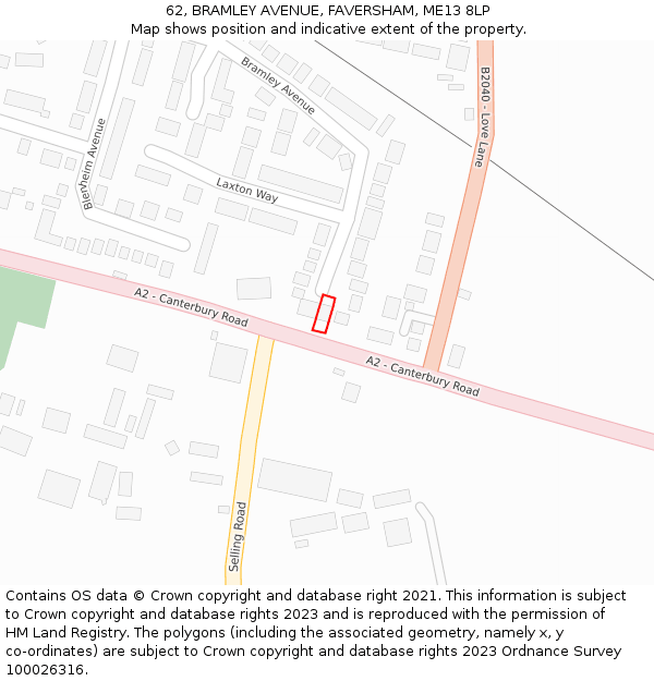 62, BRAMLEY AVENUE, FAVERSHAM, ME13 8LP: Location map and indicative extent of plot