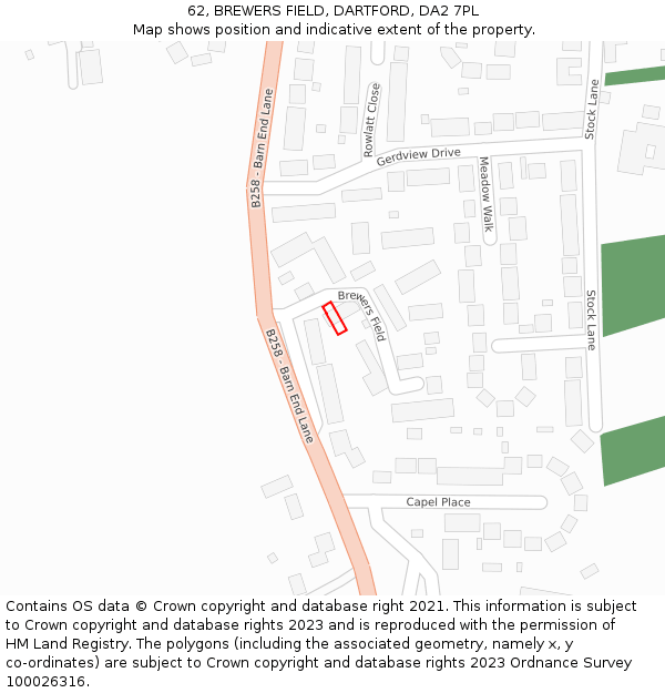 62, BREWERS FIELD, DARTFORD, DA2 7PL: Location map and indicative extent of plot