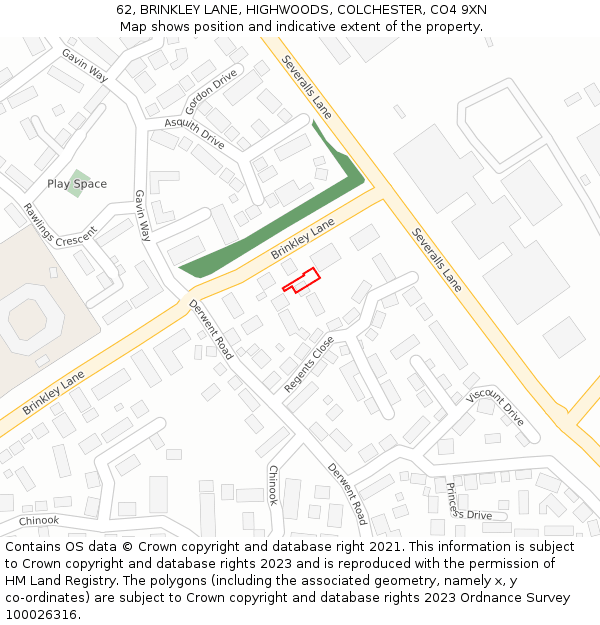 62, BRINKLEY LANE, HIGHWOODS, COLCHESTER, CO4 9XN: Location map and indicative extent of plot