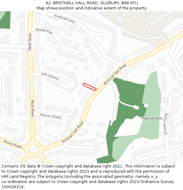 62, BRISTNALL HALL ROAD, OLDBURY, B68 9TU: Location map and indicative extent of plot