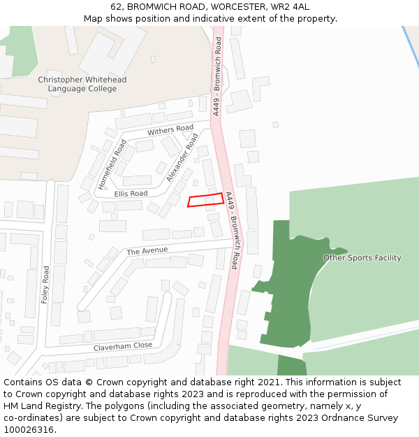 62, BROMWICH ROAD, WORCESTER, WR2 4AL: Location map and indicative extent of plot