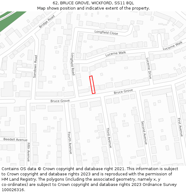 62, BRUCE GROVE, WICKFORD, SS11 8QL: Location map and indicative extent of plot