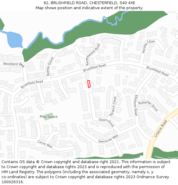 62, BRUSHFIELD ROAD, CHESTERFIELD, S40 4XE: Location map and indicative extent of plot