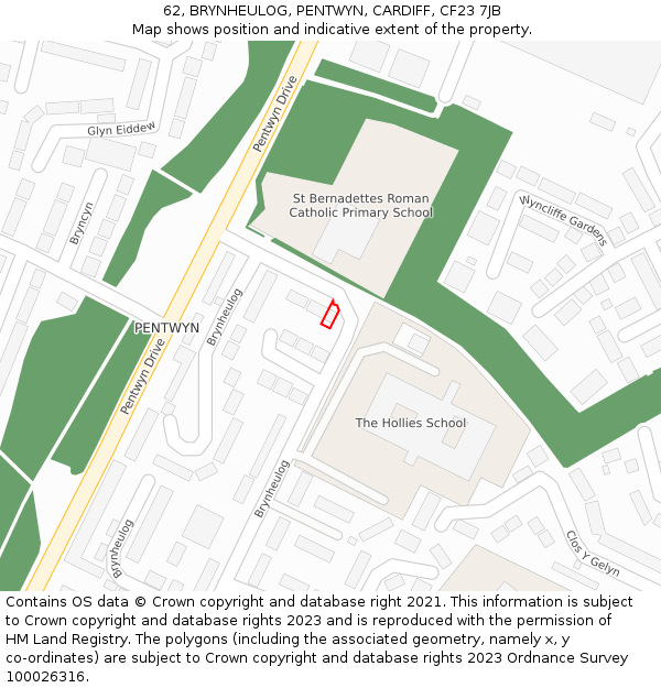 62, BRYNHEULOG, PENTWYN, CARDIFF, CF23 7JB: Location map and indicative extent of plot