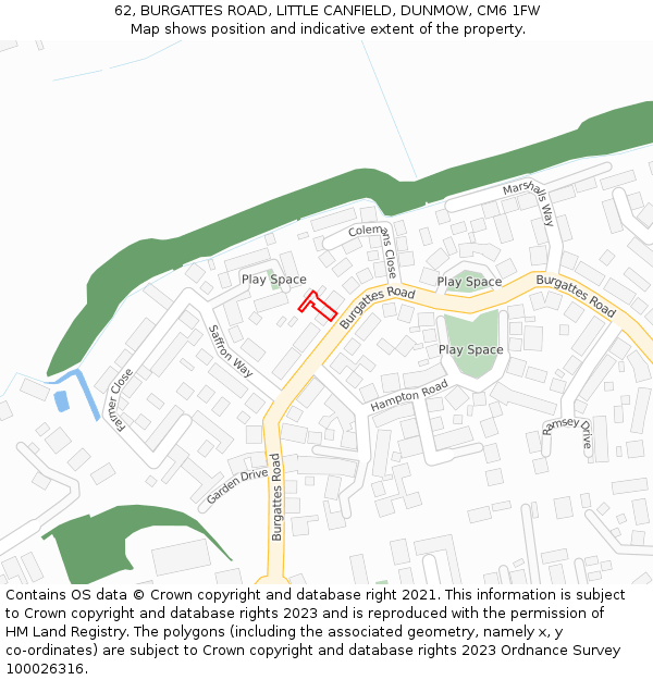 62, BURGATTES ROAD, LITTLE CANFIELD, DUNMOW, CM6 1FW: Location map and indicative extent of plot