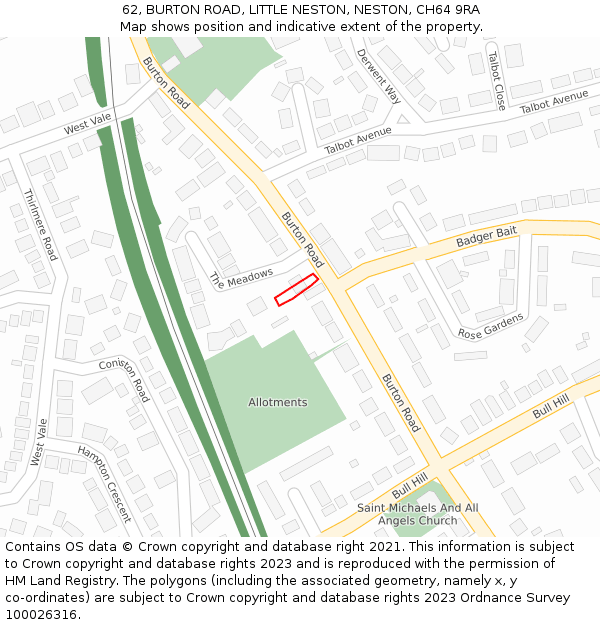 62, BURTON ROAD, LITTLE NESTON, NESTON, CH64 9RA: Location map and indicative extent of plot